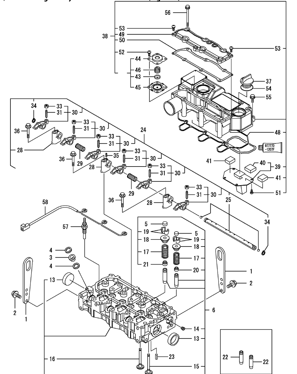 Yanmar Engine Cylinder Head And Bonnet Diagram and Parts List for 46G 4X4-1I019G-Before-37AKD710 Cub Cadet Lawn Tractor Accessories